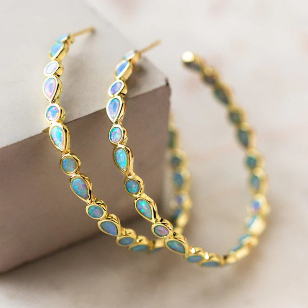 Wunderschöne Vintage Blauer Opal Gold Ohrringe