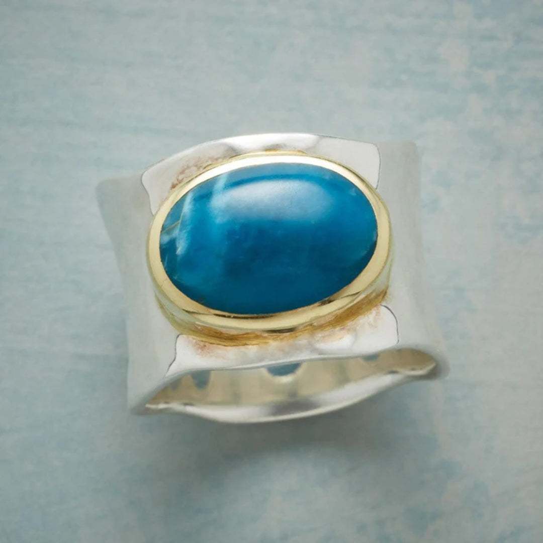 Wunderschöner Vintage Blau Oval Silberring