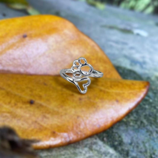 TILAIE – Flexibler Edelstahl-Pfoten- & Herz-Ring für stilvollen Komfort