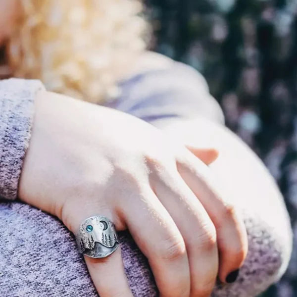 Mystischer Waldblauer Mondring