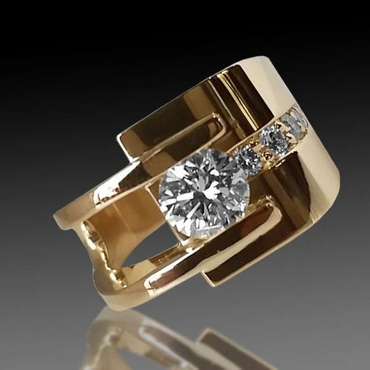 Eleganter Vintage-Ring mit unregelmäßigen Zirkonia in Gold-Optik