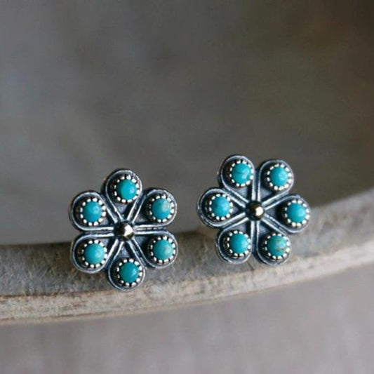 Faszinierende Boho-Ohrringe mit blauer Opalblume aus hochwertigem Sterlingsilber