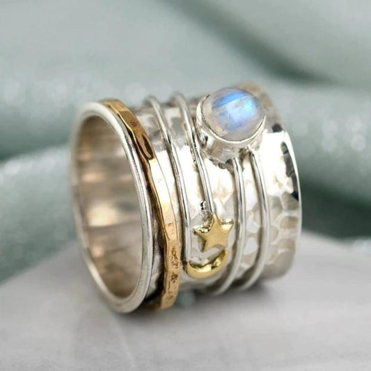 Lunar Glow: Stern und Mond Mondstein Spinner Ring