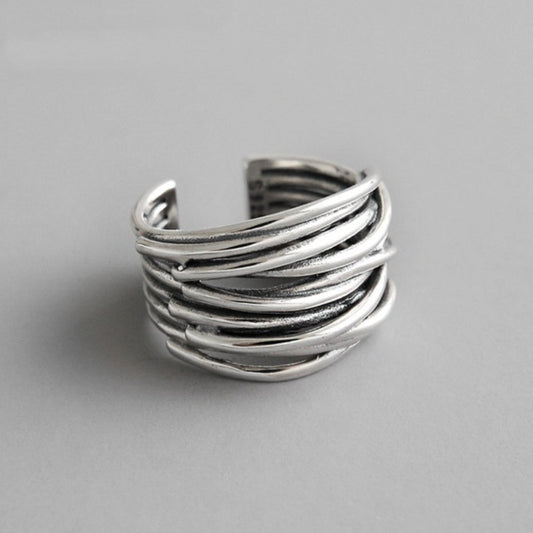 Eleganter verstellbarer Ring aus 925 Sterling Silber im Schichtdesign