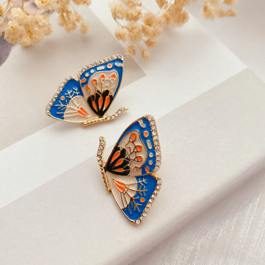 Elegante Vintage Emaille Schmetterling Ohrringe in Blau