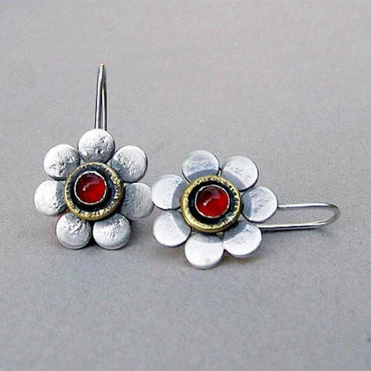 Antique Red Crystal Flower Earrings for an Elegant Accent