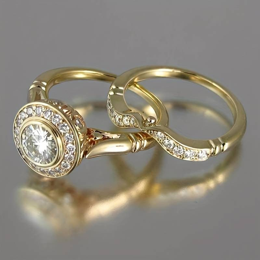 Elegantes Vintage Gold & Funkelndes Zirkonia Ring Set