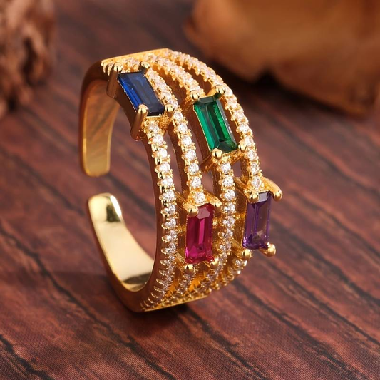 Eleganter Vintage Goldring mit bunten Kristallen