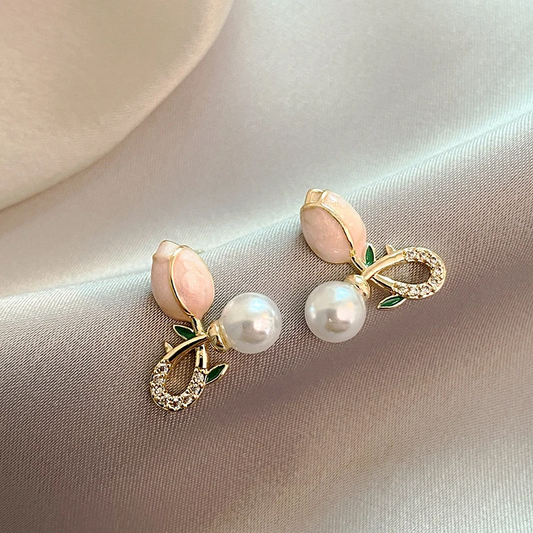 Tulip Earrings with Stylish Pearl Accents