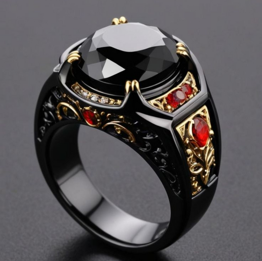Eleganter Vintage-Ring mit faszinierendem schwarzen Kristall