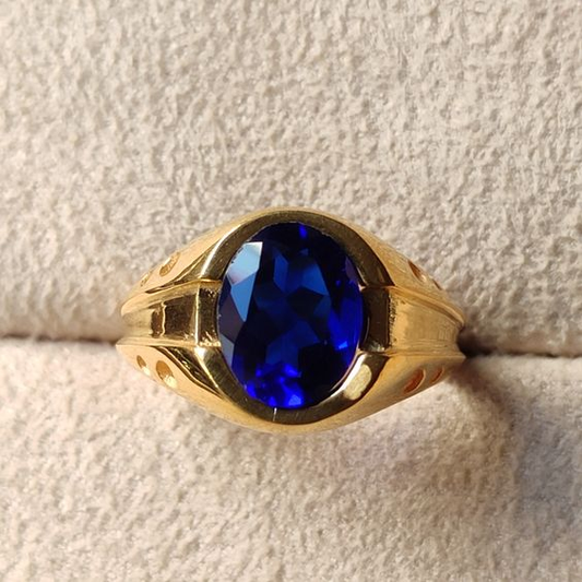 Eleganter Vintage Blauer Runder Goldring