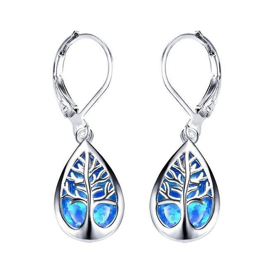 Elegante Baum des Lebens Ohrringe aus strahlendem Opal und hochwertigem Silber